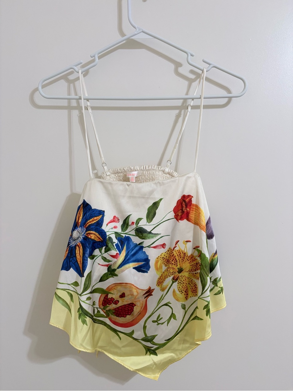 Floral Handkerchief Hem Spaghetti Strap Top and Skirt - Cream/Yellow Set